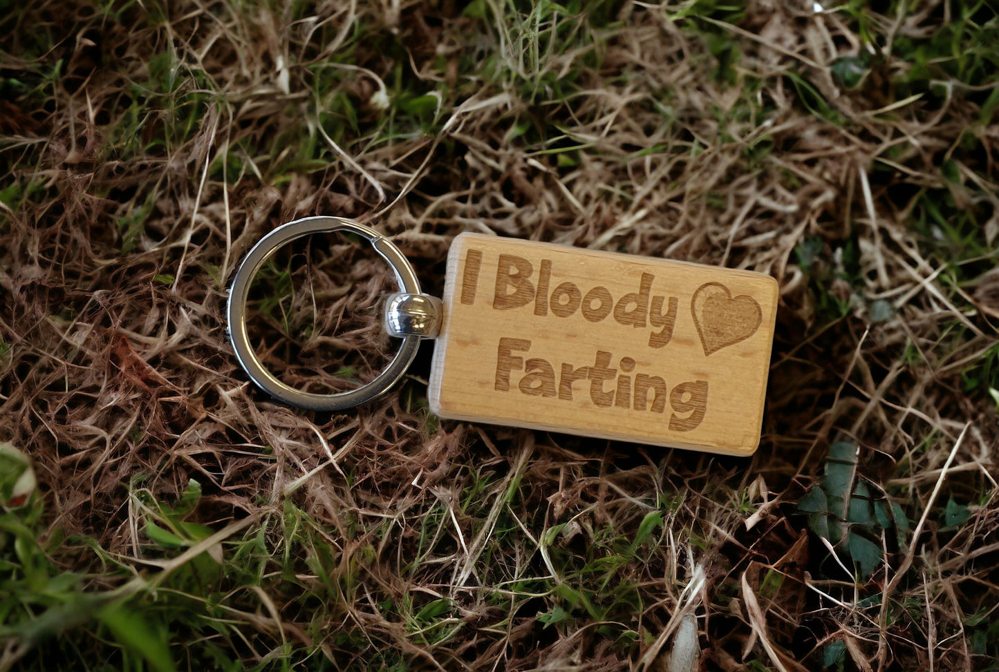 Cute Keyring Gift - I Bloody Love Farting - Nice Funny Engraved Wooden Key Fob Joke Novelty Present