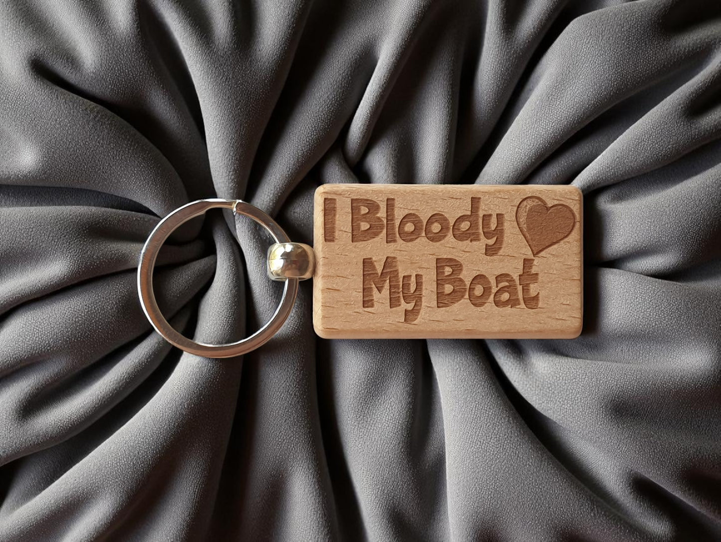 Boating Keyring Gift - I Bloody Love Heart My Boat - Nice Cute Fun Engraved Wooden Key Fob Novelty Custom Present