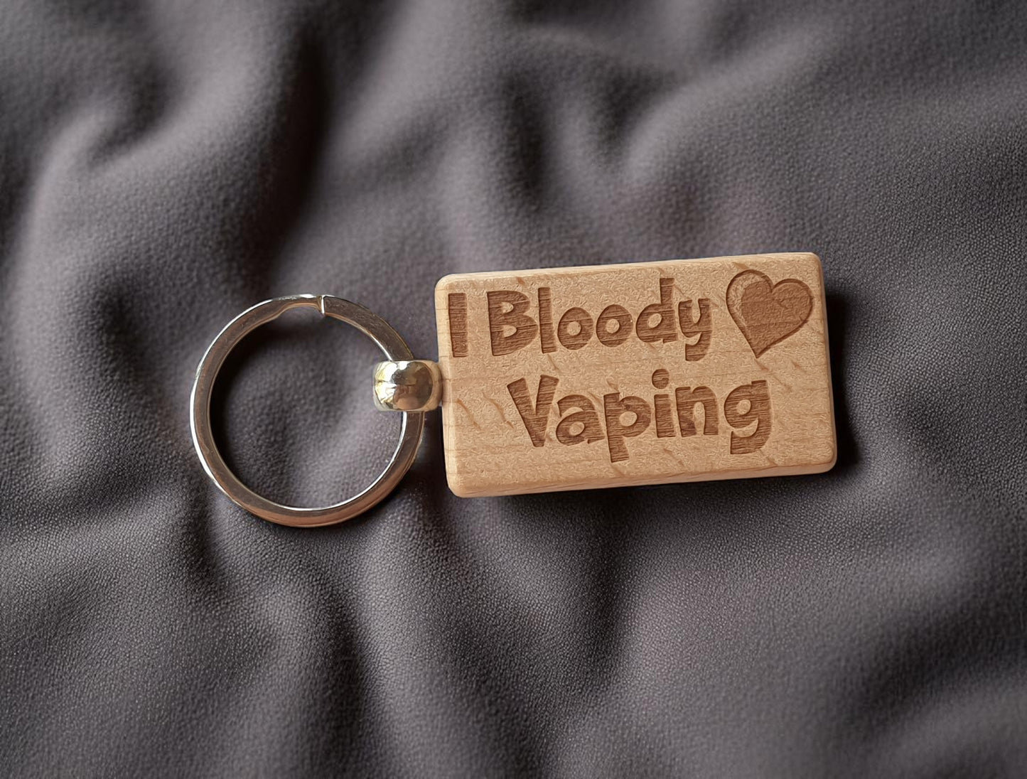 Vape Keyring Gift - I Bloody Love Heart Vaping - Cute Engraved Wooden Vaper Key Fob Fun Novelty Nice Custom Present