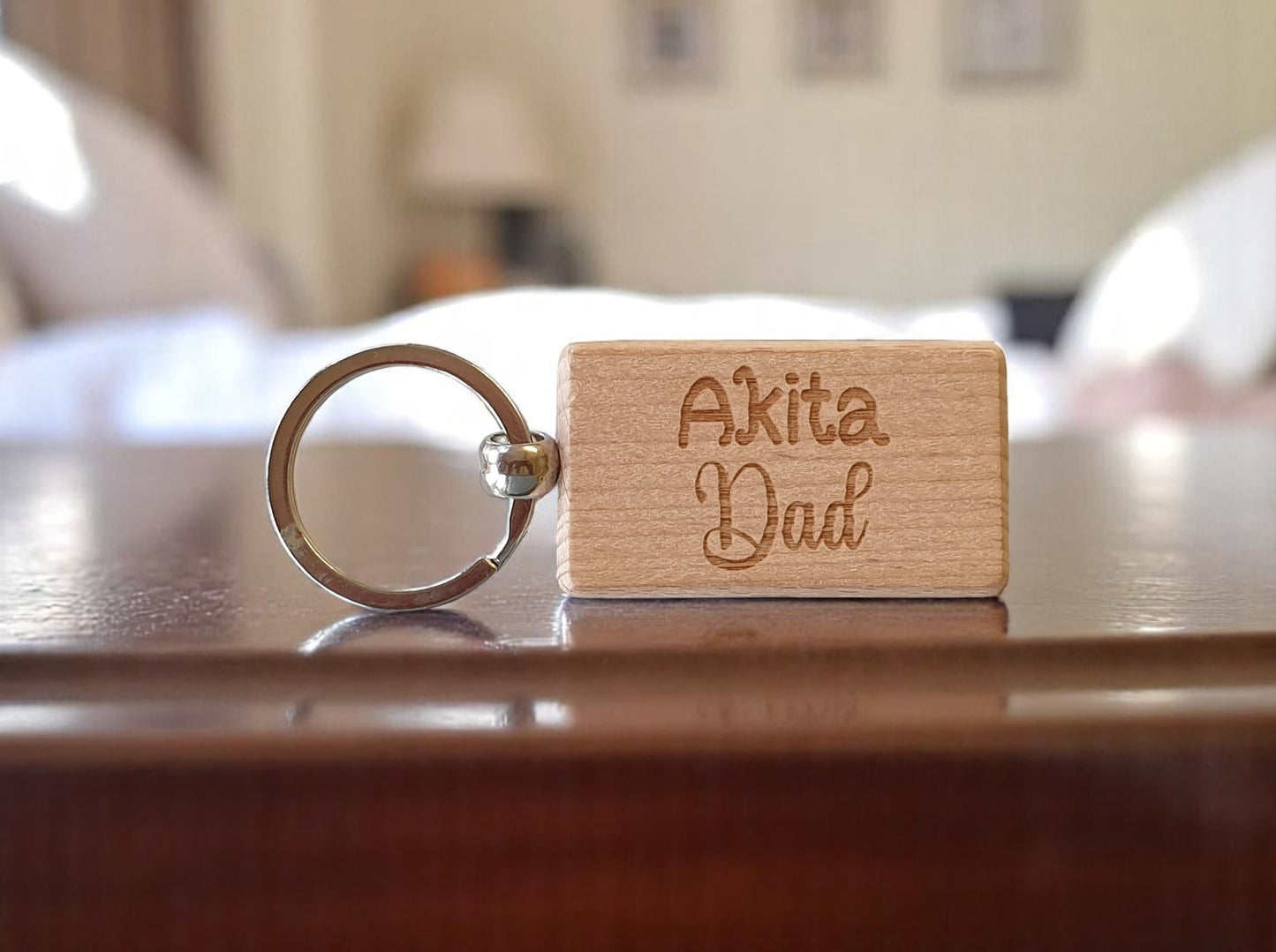 Akita Dad Keyring Gift - Nice Cute Engraved Wooden Key Fob Novelty Dog Owner Present