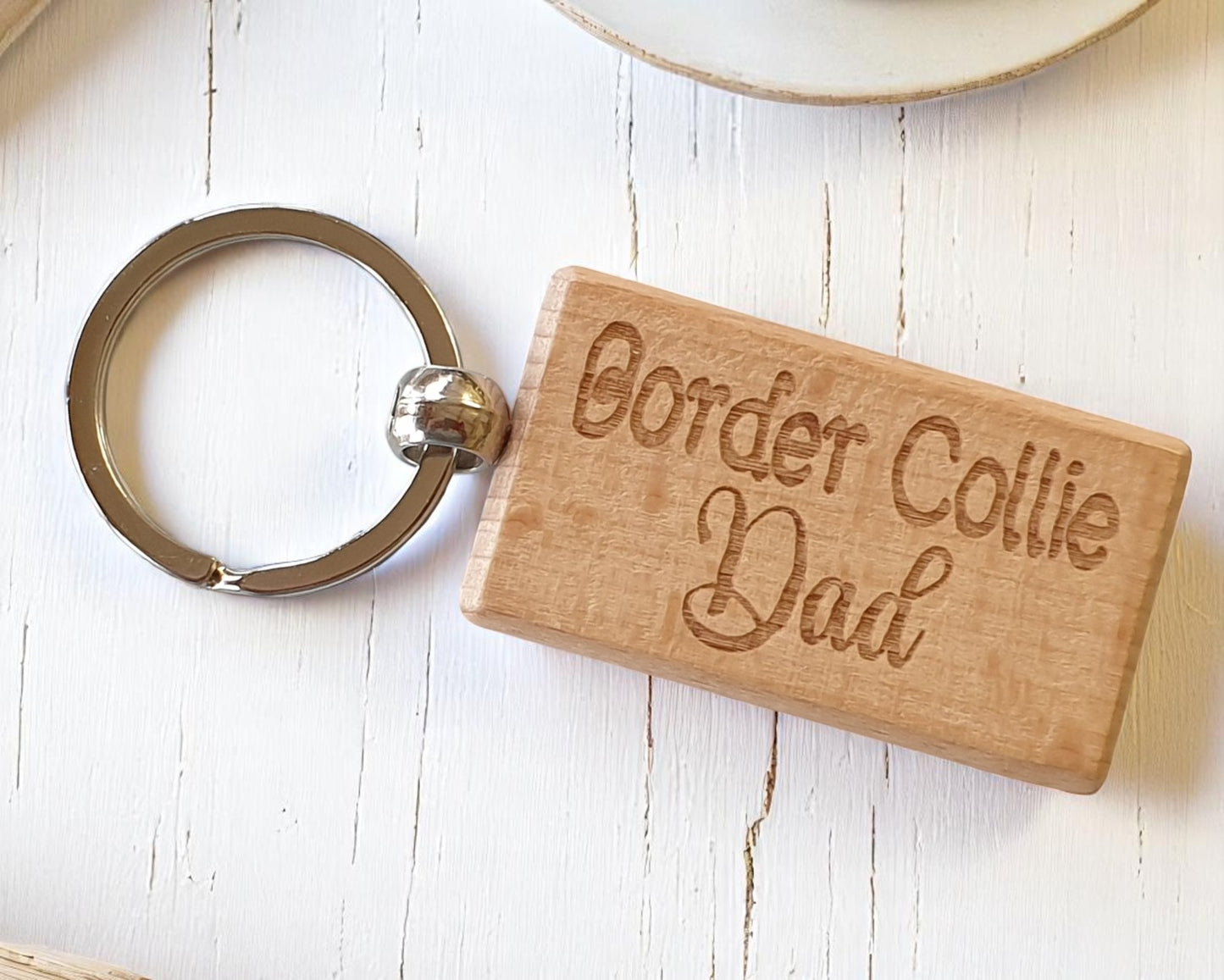Border Collie Dad Keyring Gift - Nice Cute Engraved Wooden Key Fob Novelty Dog Owner Present