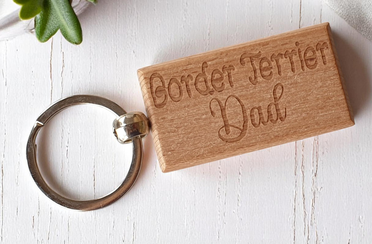 Border Terrier Dad Keyring Gift - Nice Cute Engraved Wooden Key Fob Novelty Dog Owner Present