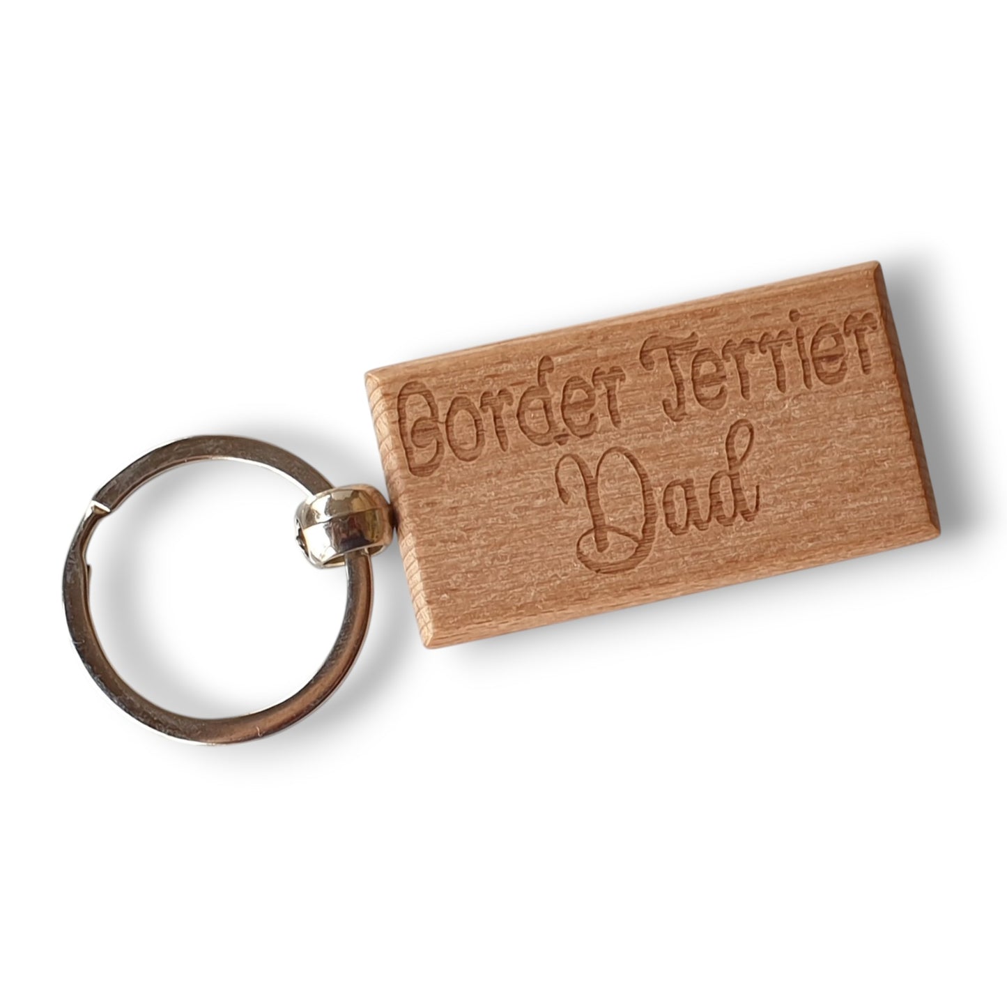 Border Terrier Dad Keyring Gift - Nice Cute Engraved Wooden Key Fob Novelty Dog Owner Present