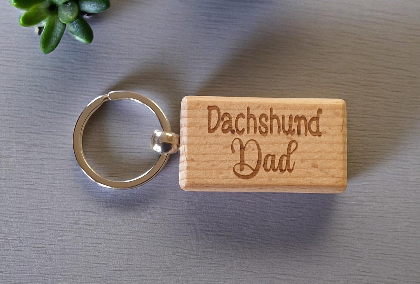 Dachshund Dad Keyring Gift - Nice Cute Engraved Wooden Key Fob Novelty Dog Owner Present