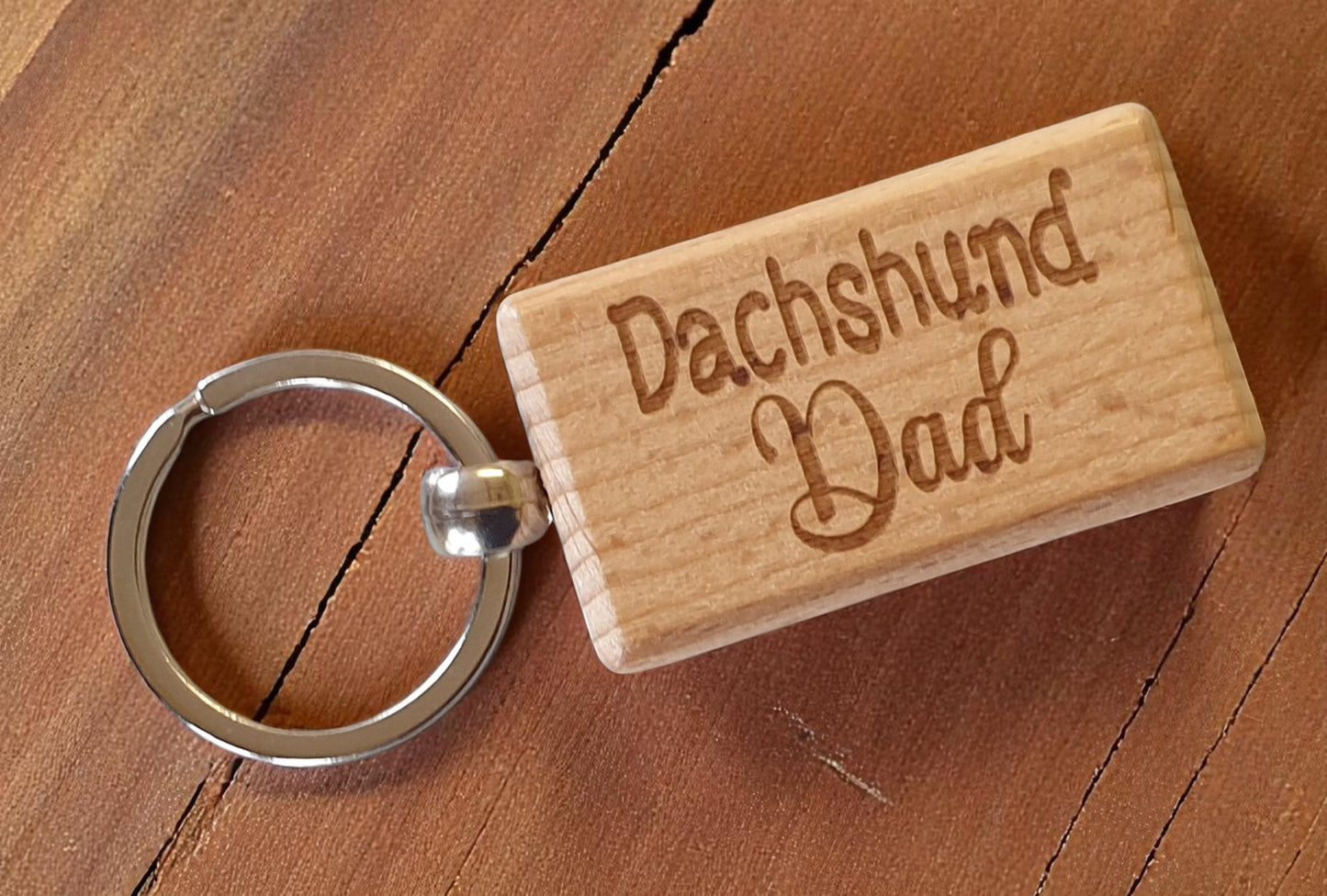 Dachshund Dad Keyring Gift - Nice Cute Engraved Wooden Key Fob Novelty Dog Owner Present