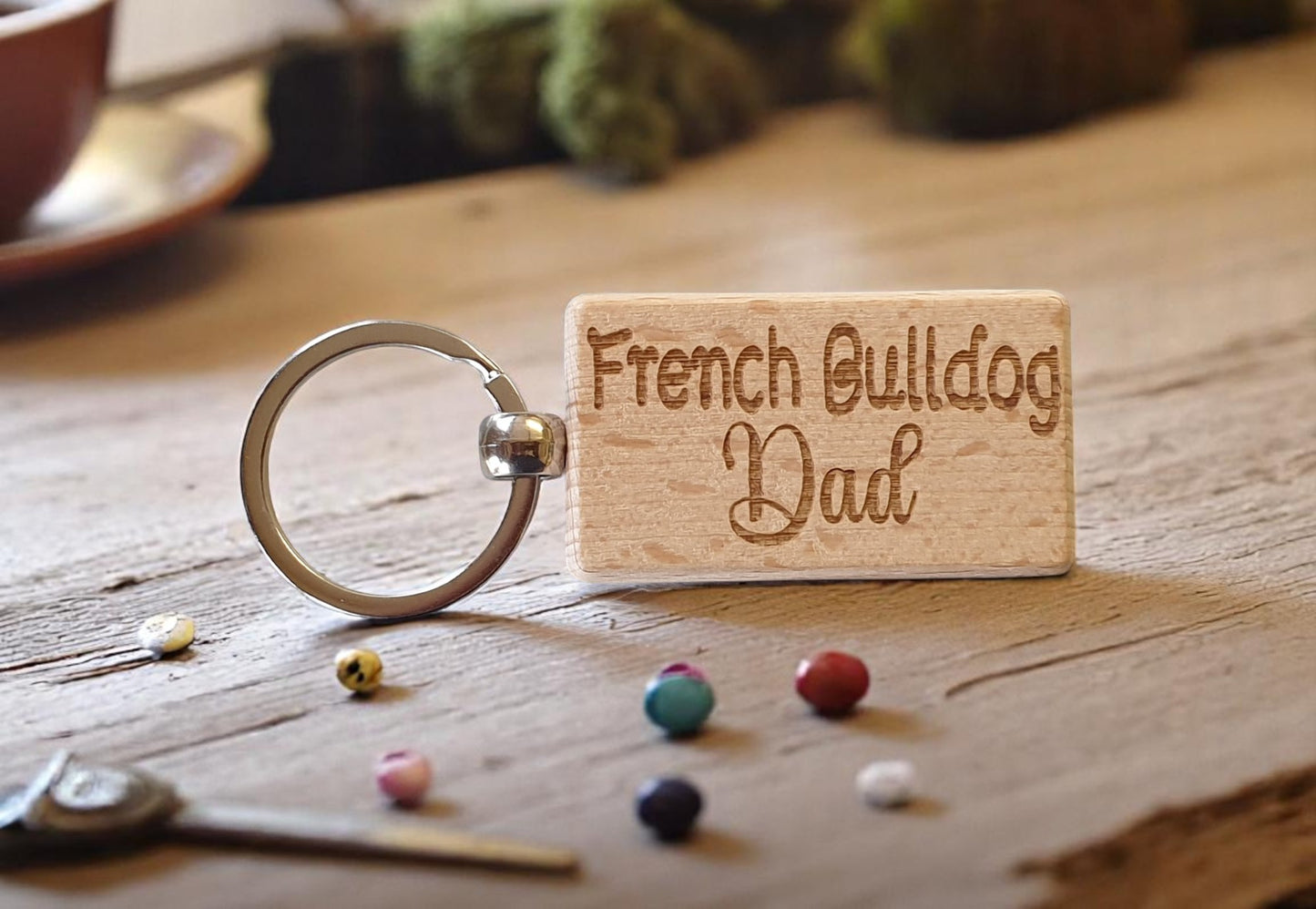 French Bulldog Dad Keyring Gift - Nice Cute Engraved Wooden Key Fob Novelty Dog Owner Present