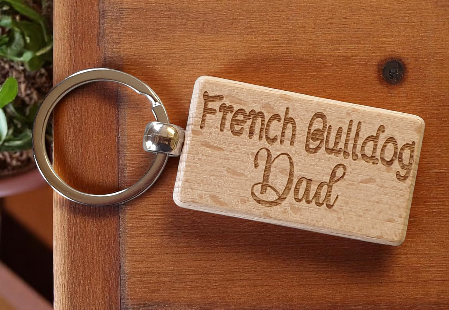 French Bulldog Dad Keyring Gift - Nice Cute Engraved Wooden Key Fob Novelty Dog Owner Present