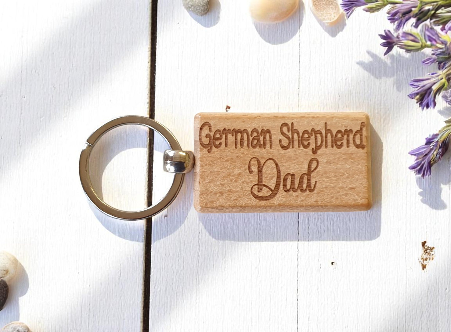 German Shepherd Dad Keyring Gift - Nice Cute Engraved Wooden Key Fob Novelty Dog Owner Present