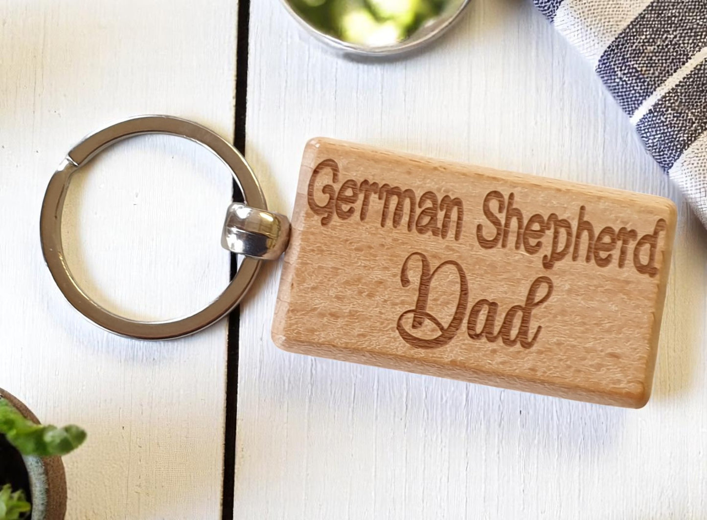 German Shepherd Dad Keyring Gift - Nice Cute Engraved Wooden Key Fob Novelty Dog Owner Present