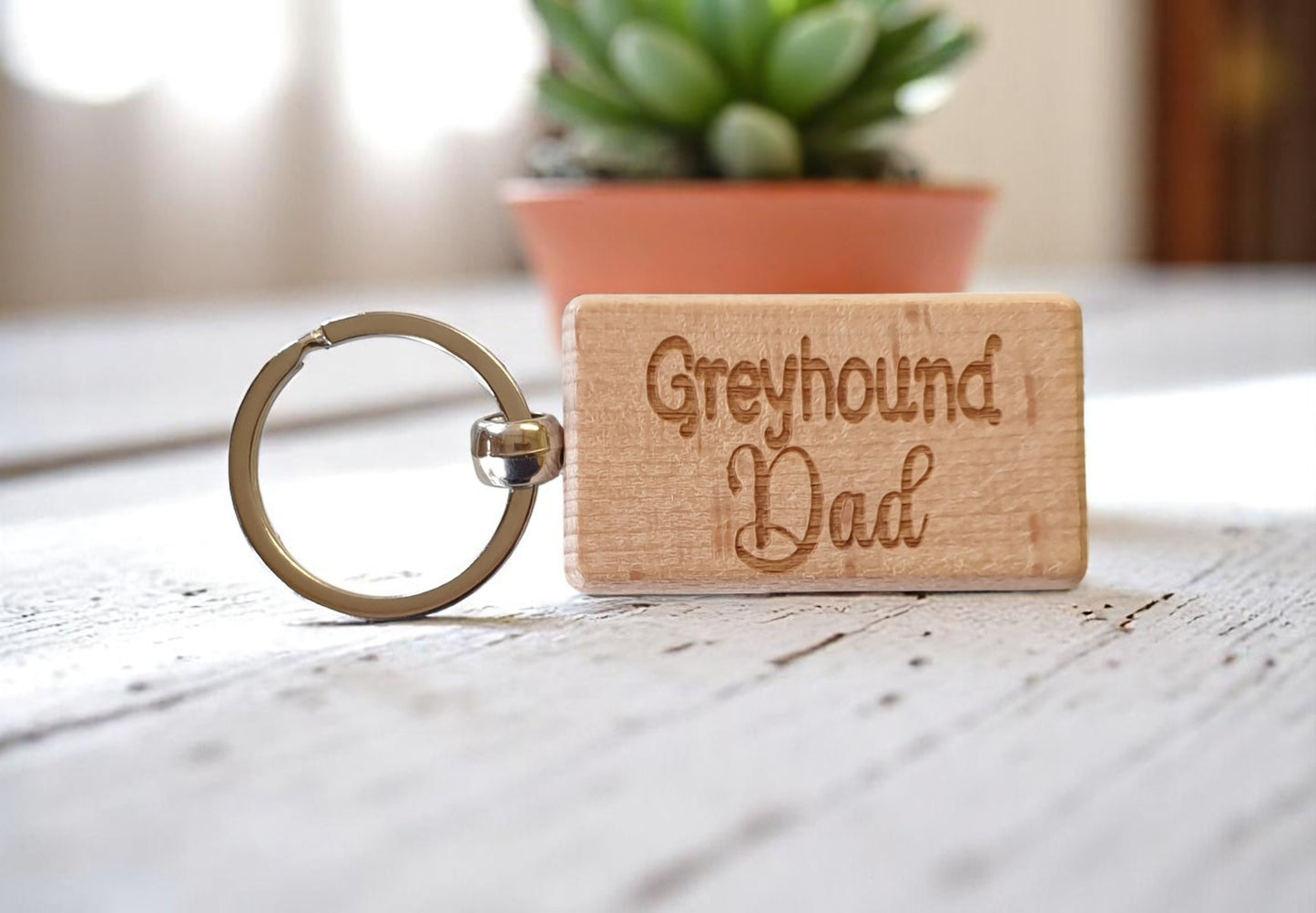 Greyhound Dad Keyring Gift - Nice Cute Engraved Wooden Key Fob Novelty Dog Owner Present