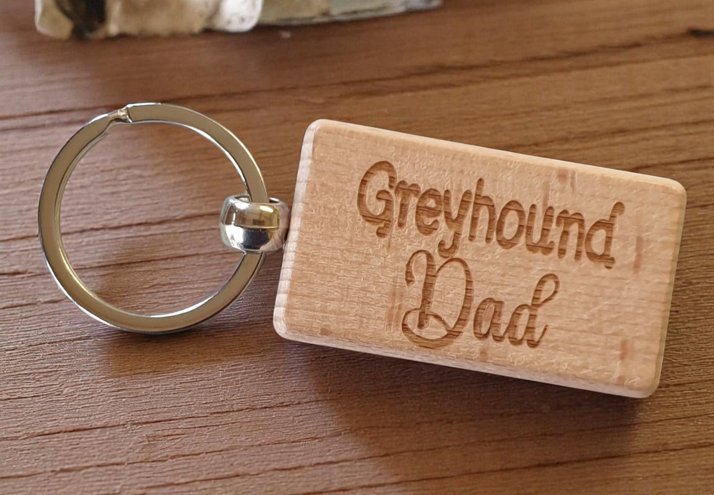 Greyhound Dad Keyring Gift - Nice Cute Engraved Wooden Key Fob Novelty Dog Owner Present