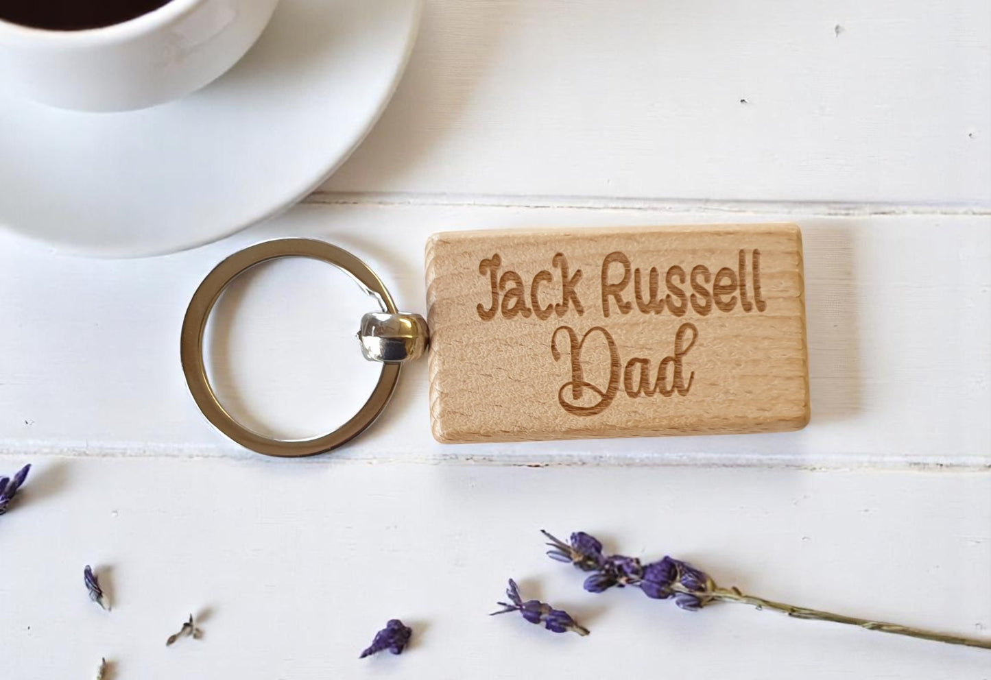 Jack Russell Dad Keyring Gift - Nice Cute Engraved Wooden Key Fob Novelty Dog Owner Present