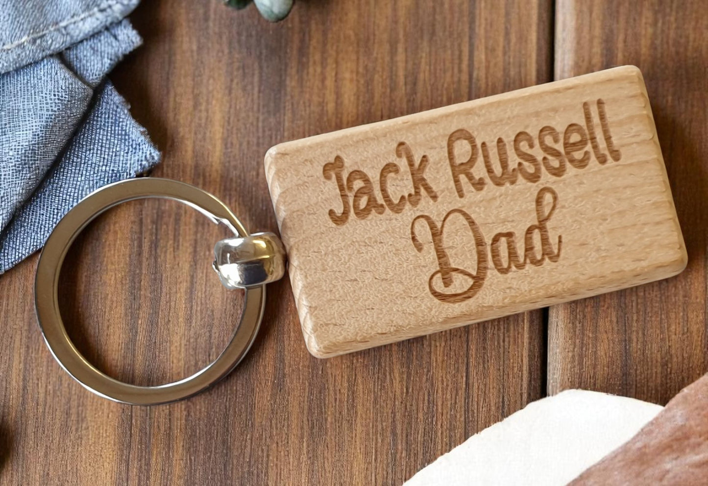 Jack Russell Dad Keyring Gift - Nice Cute Engraved Wooden Key Fob Novelty Dog Owner Present