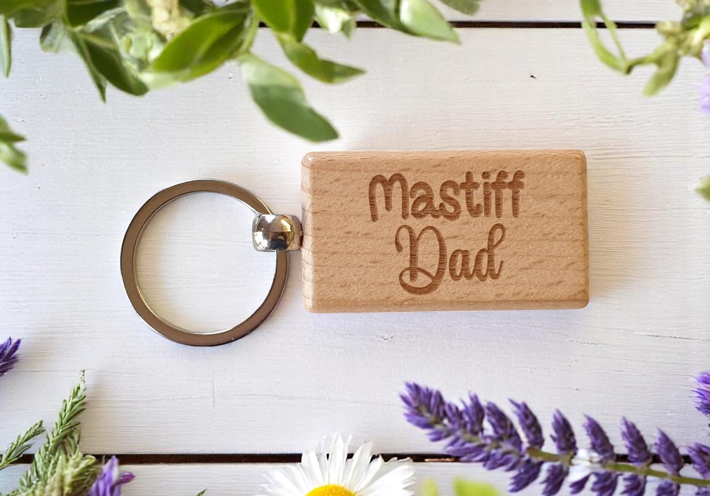 Mastiff Dad Keyring Gift - Nice Cute Engraved Wooden Key Fob Novelty Dog Owner Present