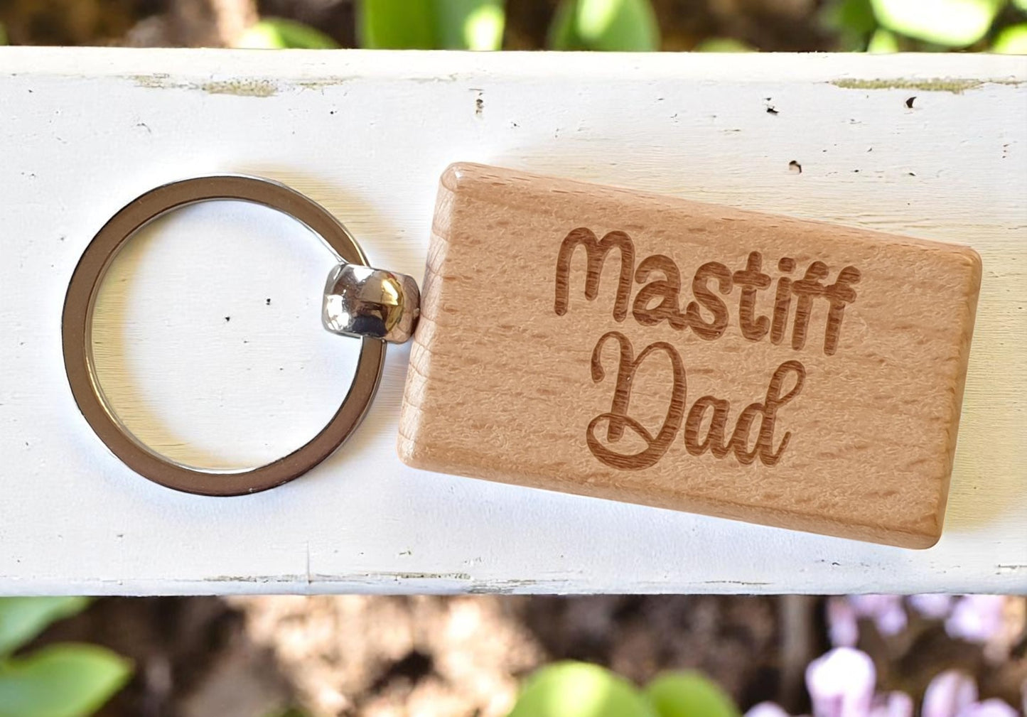 Mastiff Dad Keyring Gift - Nice Cute Engraved Wooden Key Fob Novelty Dog Owner Present