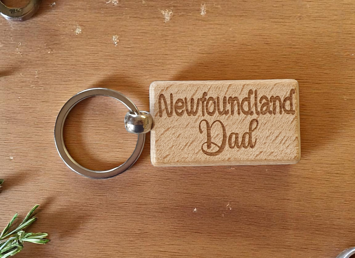 Newfoundland Dad Keyring Gift - Nice Cute Engraved Wooden Key Fob Novelty Dog Owner Present