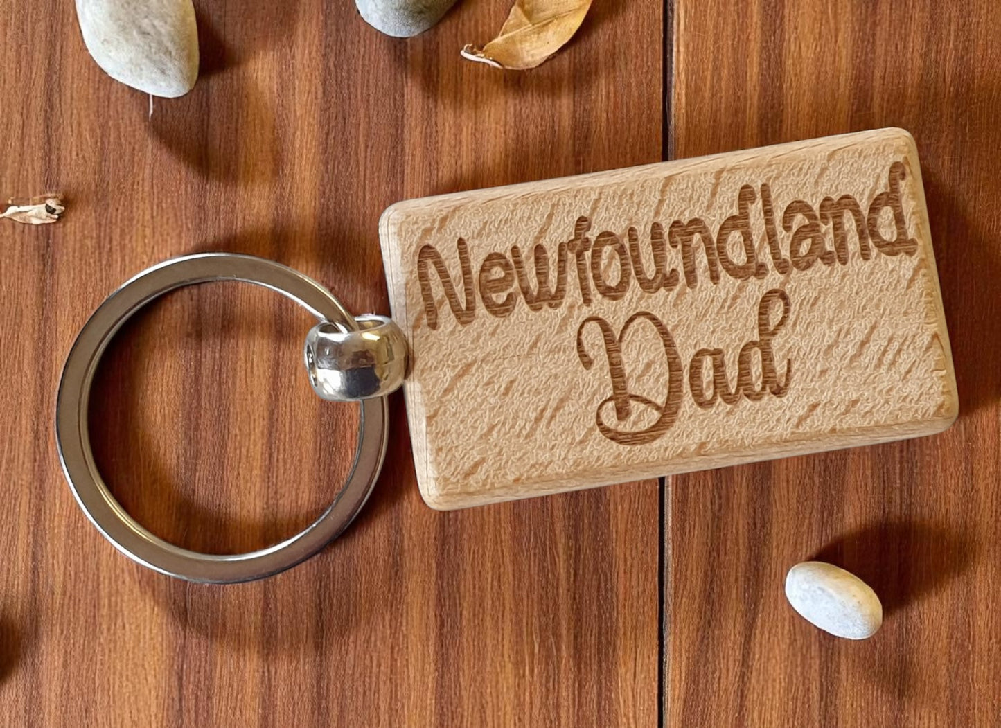 Newfoundland Dad Keyring Gift - Nice Cute Engraved Wooden Key Fob Novelty Dog Owner Present