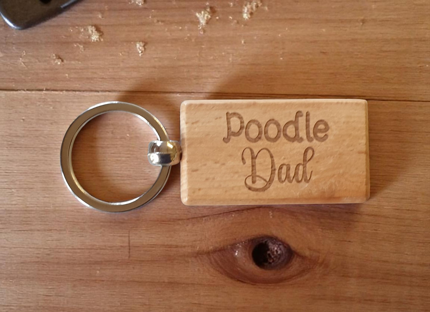 Poodle Dad Keyring Gift - Nice Cute Engraved Wooden Key Fob Novelty Dog Owner Present