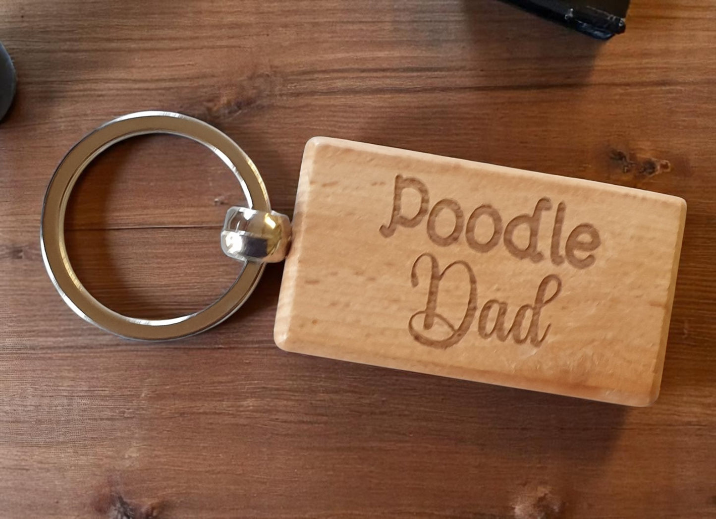 Poodle Dad Keyring Gift - Nice Cute Engraved Wooden Key Fob Novelty Dog Owner Present