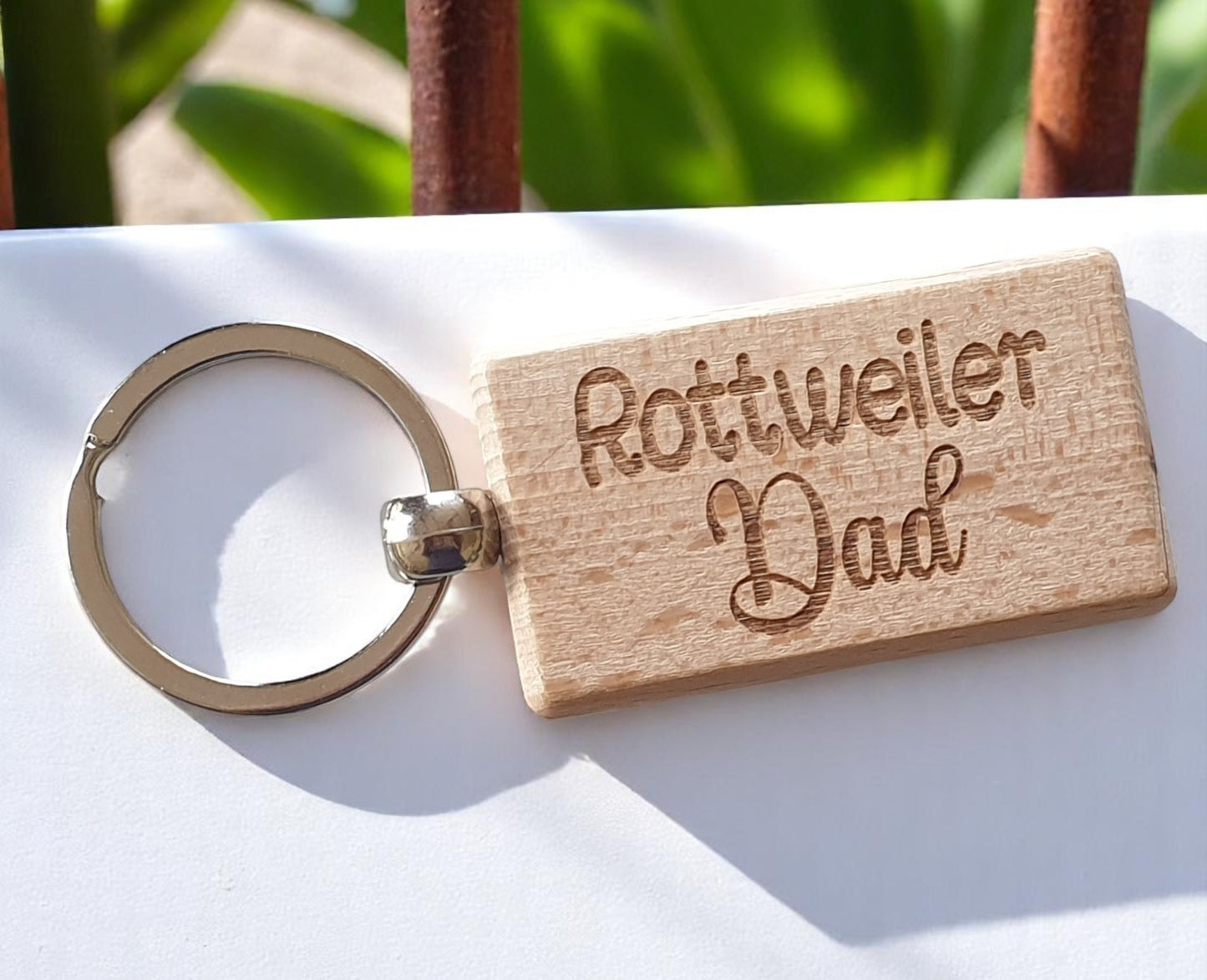 Rottweiler Dad Keyring Gift - Nice Cute Engraved Wooden Key Fob Novelty Dog Owner Present