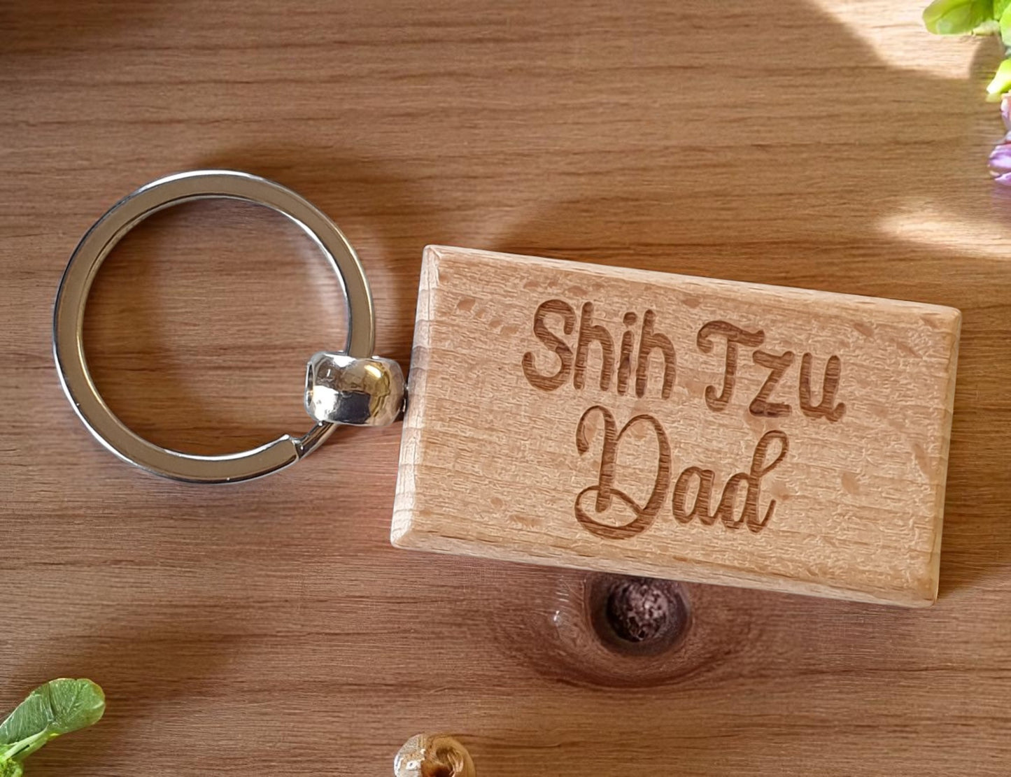 Shih Tzu Dad Keyring Gift - Nice Cute Engraved Wooden Key Fob Novelty Dog Owner Present