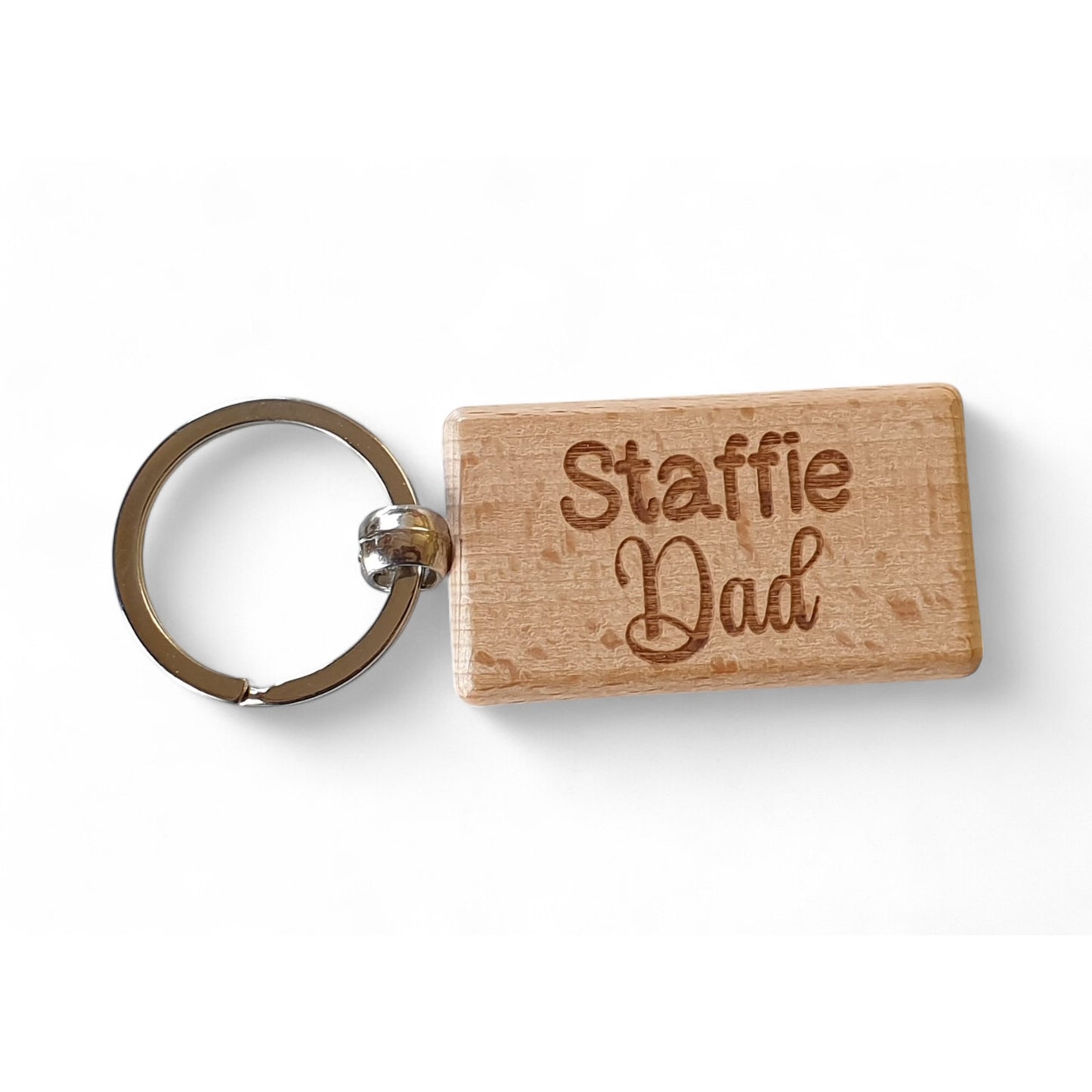 Staffi Dad Keyring Gift - Nice Cute Engraved Wooden Key Fob Novelty Dog Owner Present