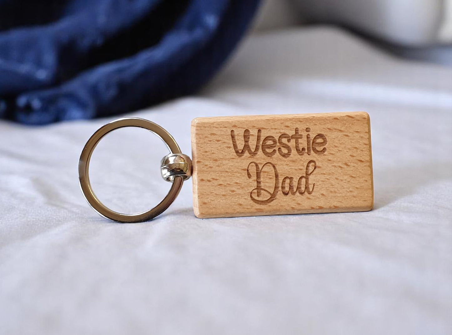 Westie Dad Keyring Gift - Nice Cute Engraved Wooden Key Fob Novelty Dog Owner Present