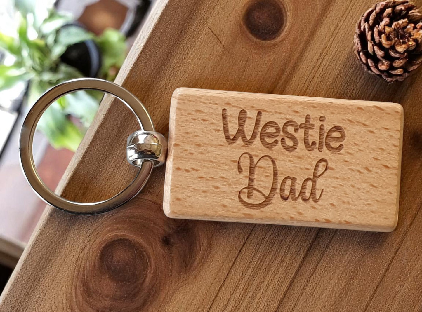 Westie Dad Keyring Gift - Nice Cute Engraved Wooden Key Fob Novelty Dog Owner Present