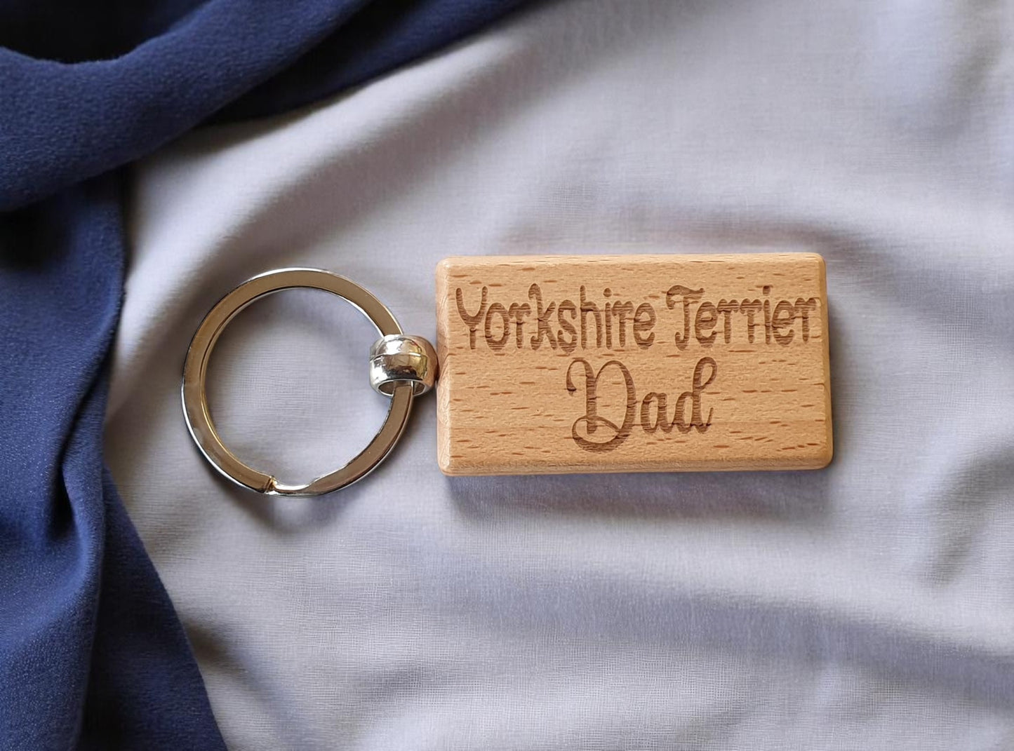 Yorkshire Terrier Dad Keyring Gift - Nice Cute Engraved Wooden Key Fob Novelty Dog Owner Present