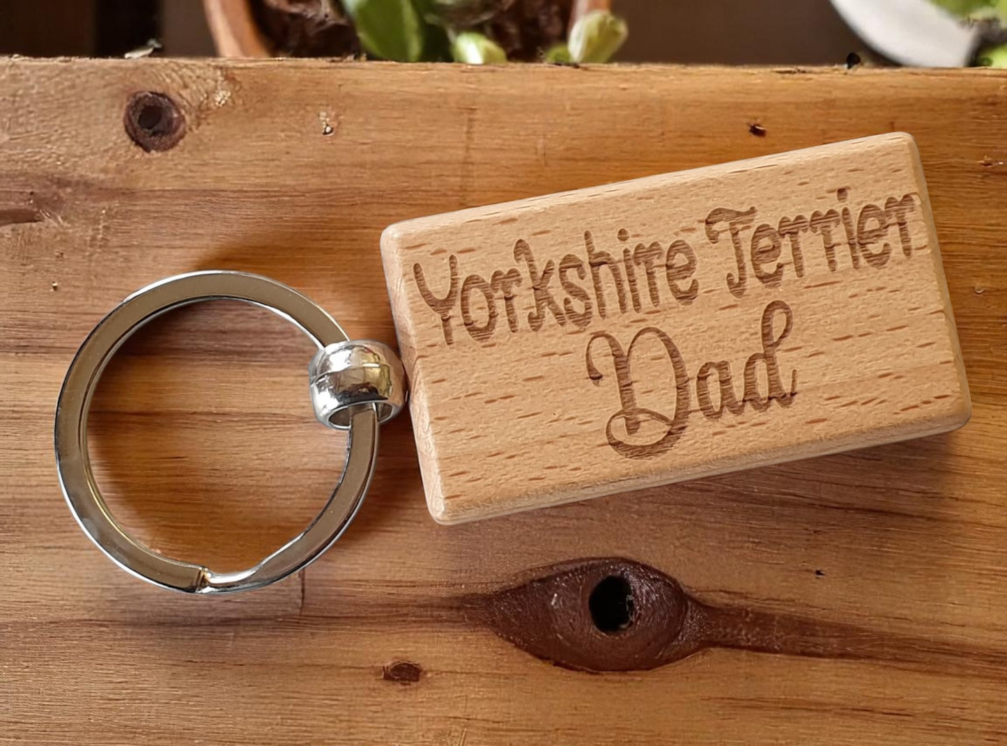 Yorkshire Terrier Dad Keyring Gift - Nice Cute Engraved Wooden Key Fob Novelty Dog Owner Present