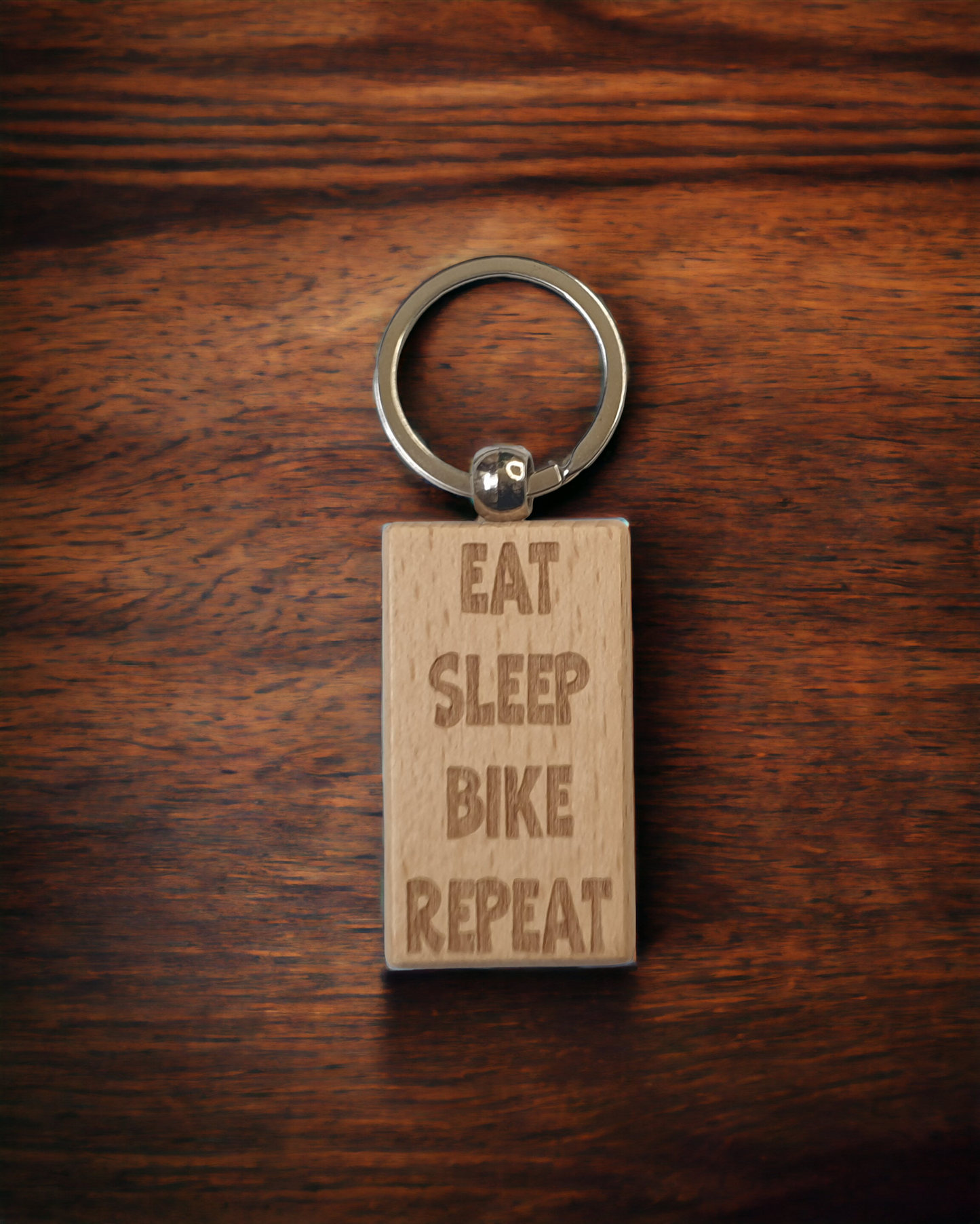 Biking Keyring Gift - Eat Sleep Bike Repeat - Nice Cute Engraved Wooden Key Fob Novelty Present