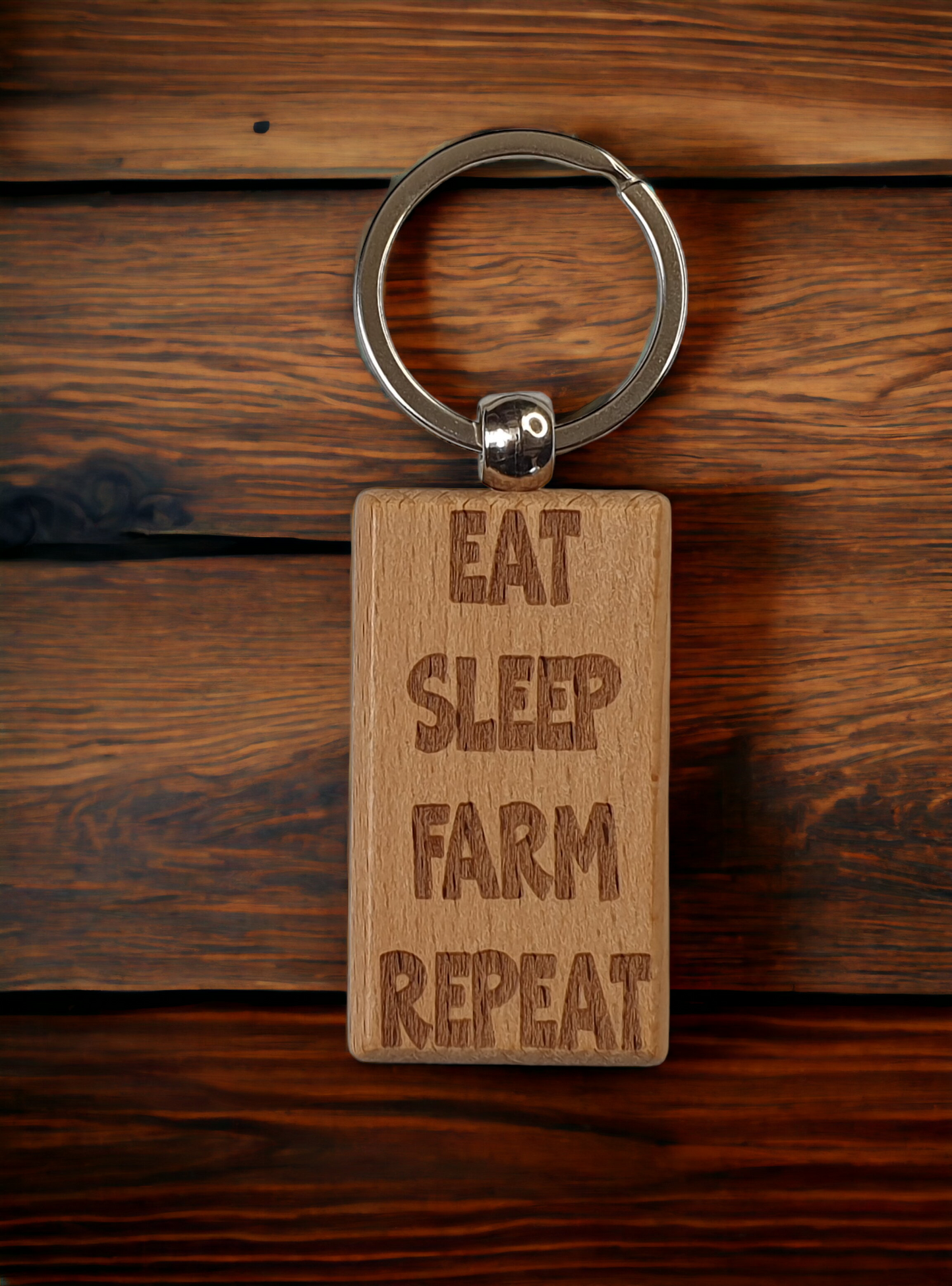 Farming Keyring Gift - Eat Sleep Farm Repeat - Nice Cute Engraved Wooden Key Fob Novelty Present