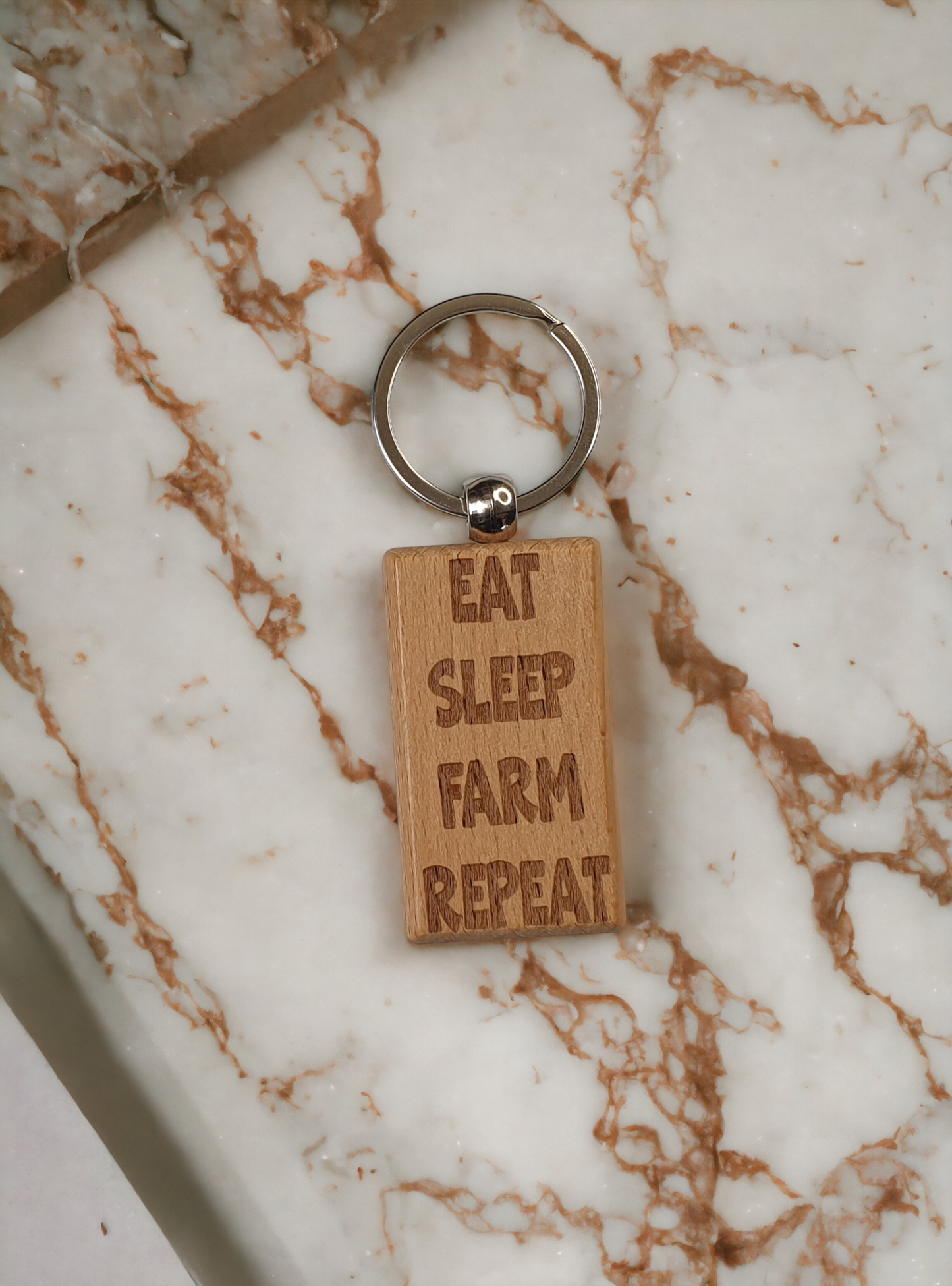 Farming Keyring Gift - Eat Sleep Farm Repeat - Nice Cute Engraved Wooden Key Fob Novelty Present