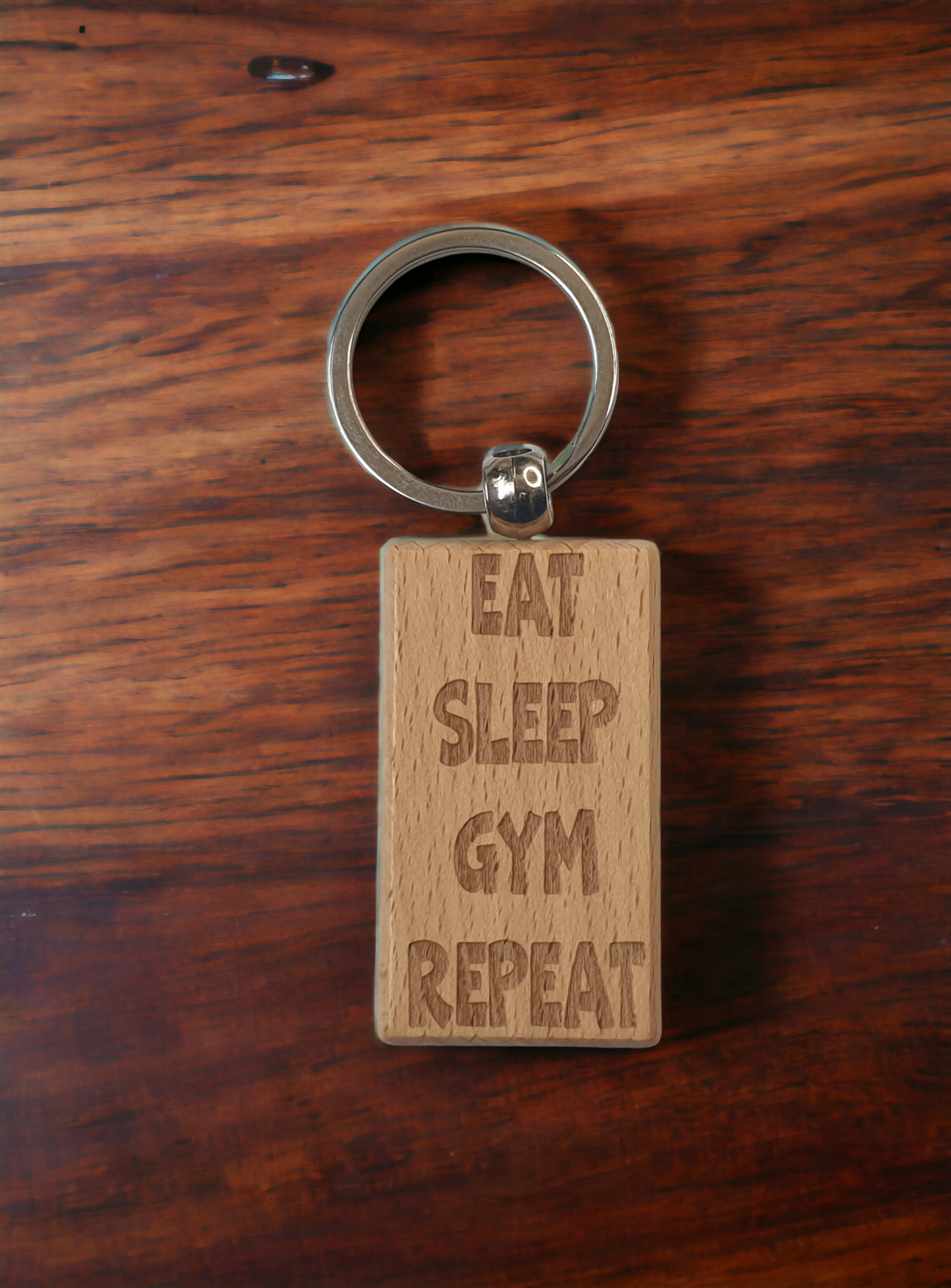 Gym Keyring Gift - Eat Sleep Gym Repeat - Nice Cute Engraved Wooden Key Fob Novelty Present