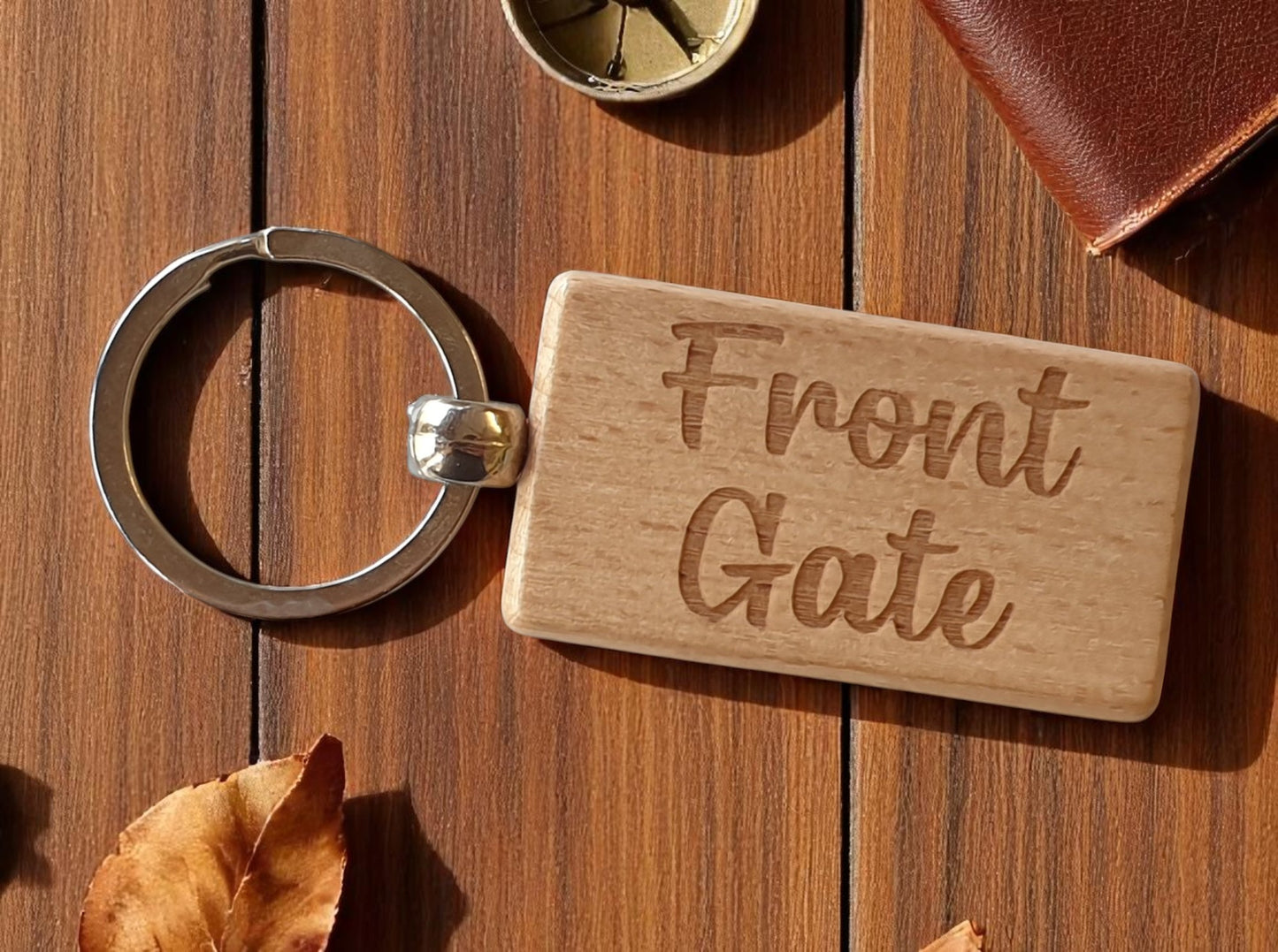 Front Gate Keyring Nice Cute Custom Engraved Wooden Key Fob Novelty House Keys Present