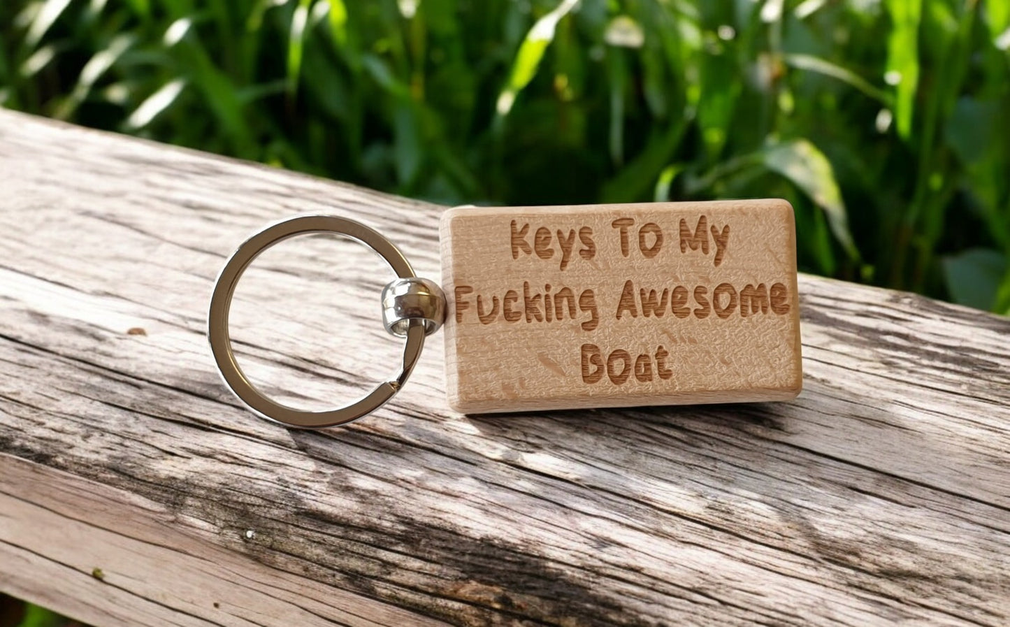 Boating Keyring Gift - Keys To My Fucking Awesome Boat - Nice Cute Fun Engraved Wooden Key Fob Novelty Custom Present
