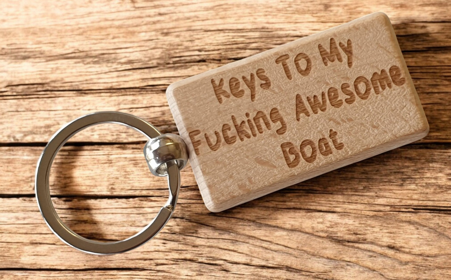 Boating Keyring Gift - Keys To My Fucking Awesome Boat - Nice Cute Fun Engraved Wooden Key Fob Novelty Custom Present