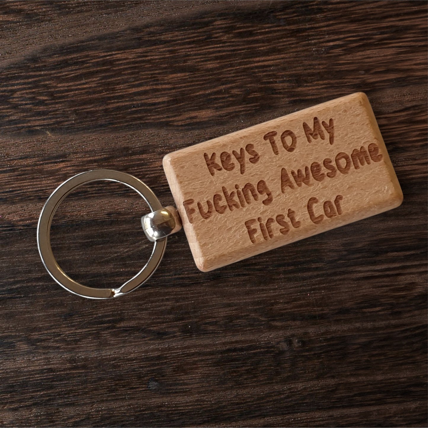 First Car Keyring Gift - Keys To My Fucking Awesome - Nice Cute Fun Engraved Wooden Key Fob Novelty Custom Present