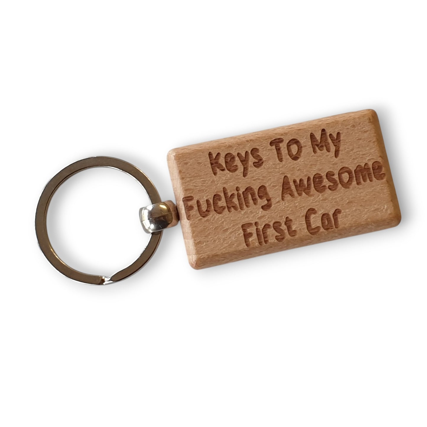 First Car Keyring Gift - Keys To My Fucking Awesome - Nice Cute Fun Engraved Wooden Key Fob Novelty Custom Present