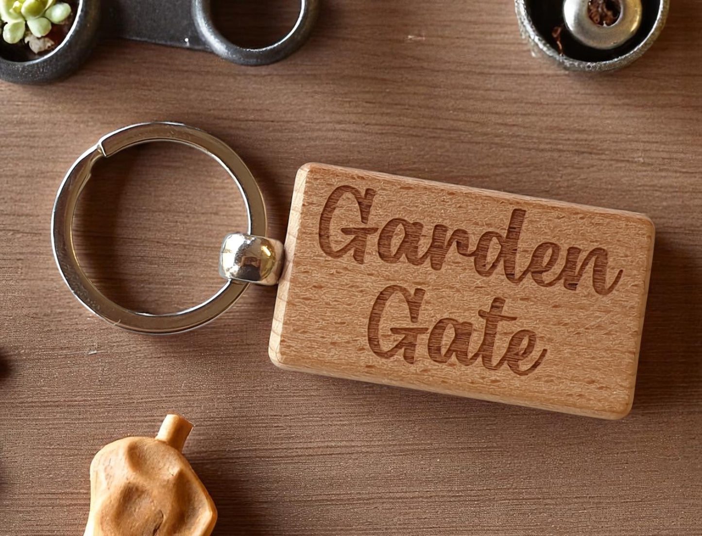 Garden Gate Keyring Nice Cute Custom Engraved Wooden Key Fob Novelty House Keys Present