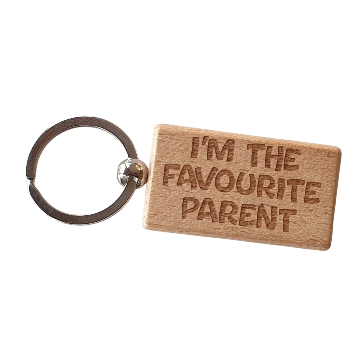 Mum Dad Keyring Gift I'm The Favourite Parent Cute Engraved Wooden Key Fob Fun Novelty Nice Present