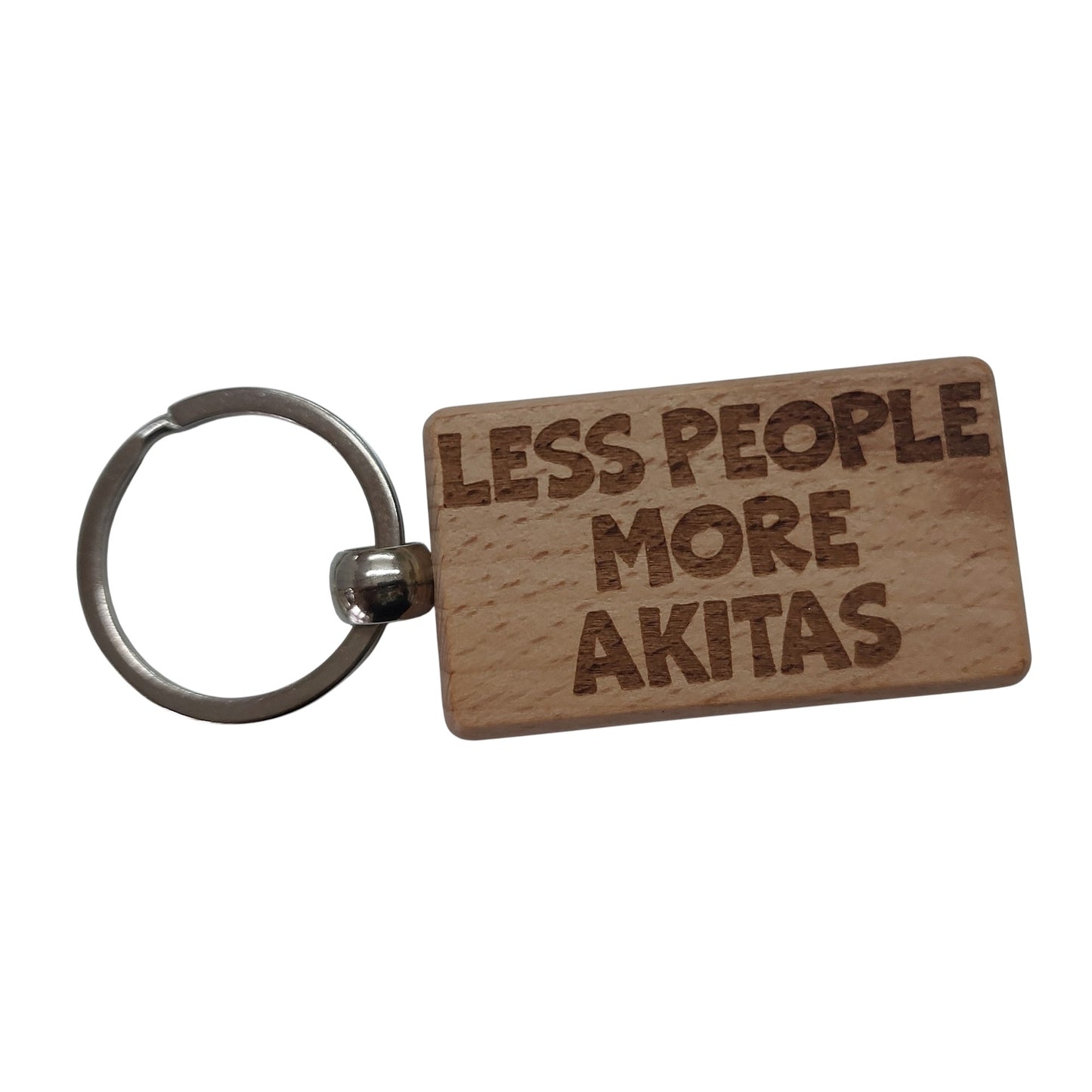 Akita Keyring Gift Less People More Engraved Wooden Keychain Dog Owner Present