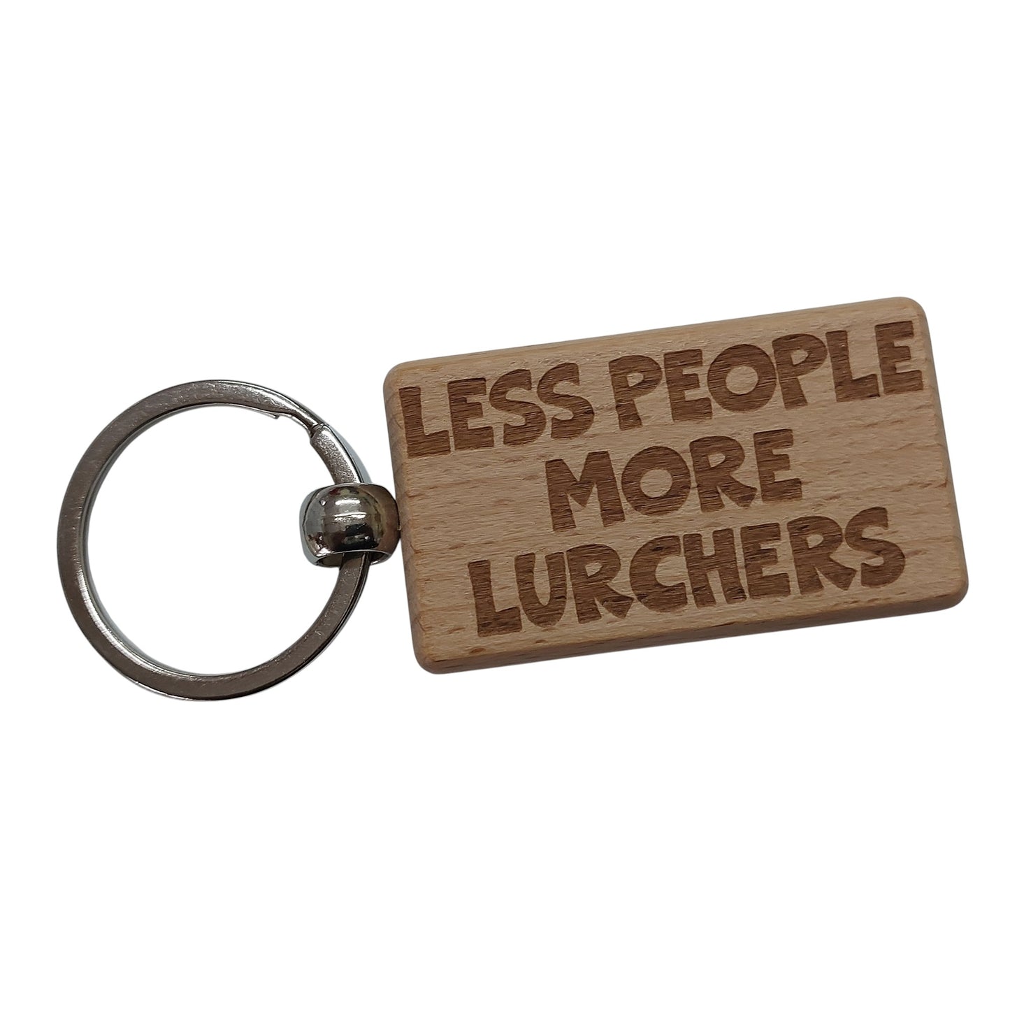 Lurcher Keyring Gift Less People More Engraved Wooden Keychain Dog Owner Present