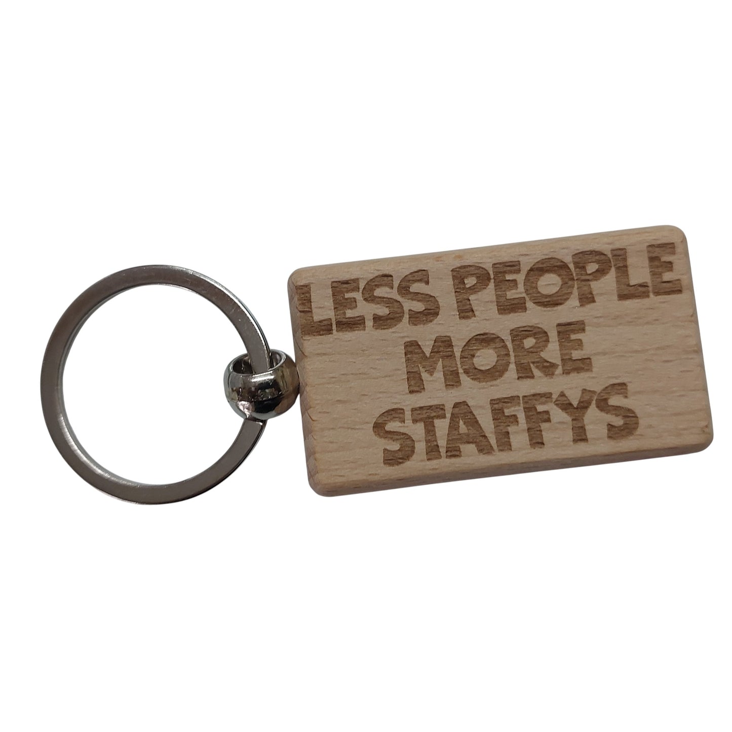 Staffy Keyring Gift Less People More Engraved Wooden Keychain Dog Owner Present