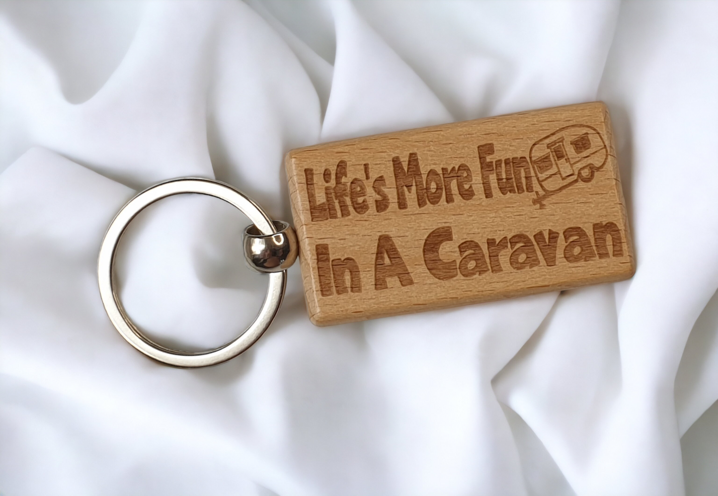 Caravan Keyring Gift Life's More Fun In A Cute Engraved Wooden Key Fob Fun Novelty Nice Custom Present