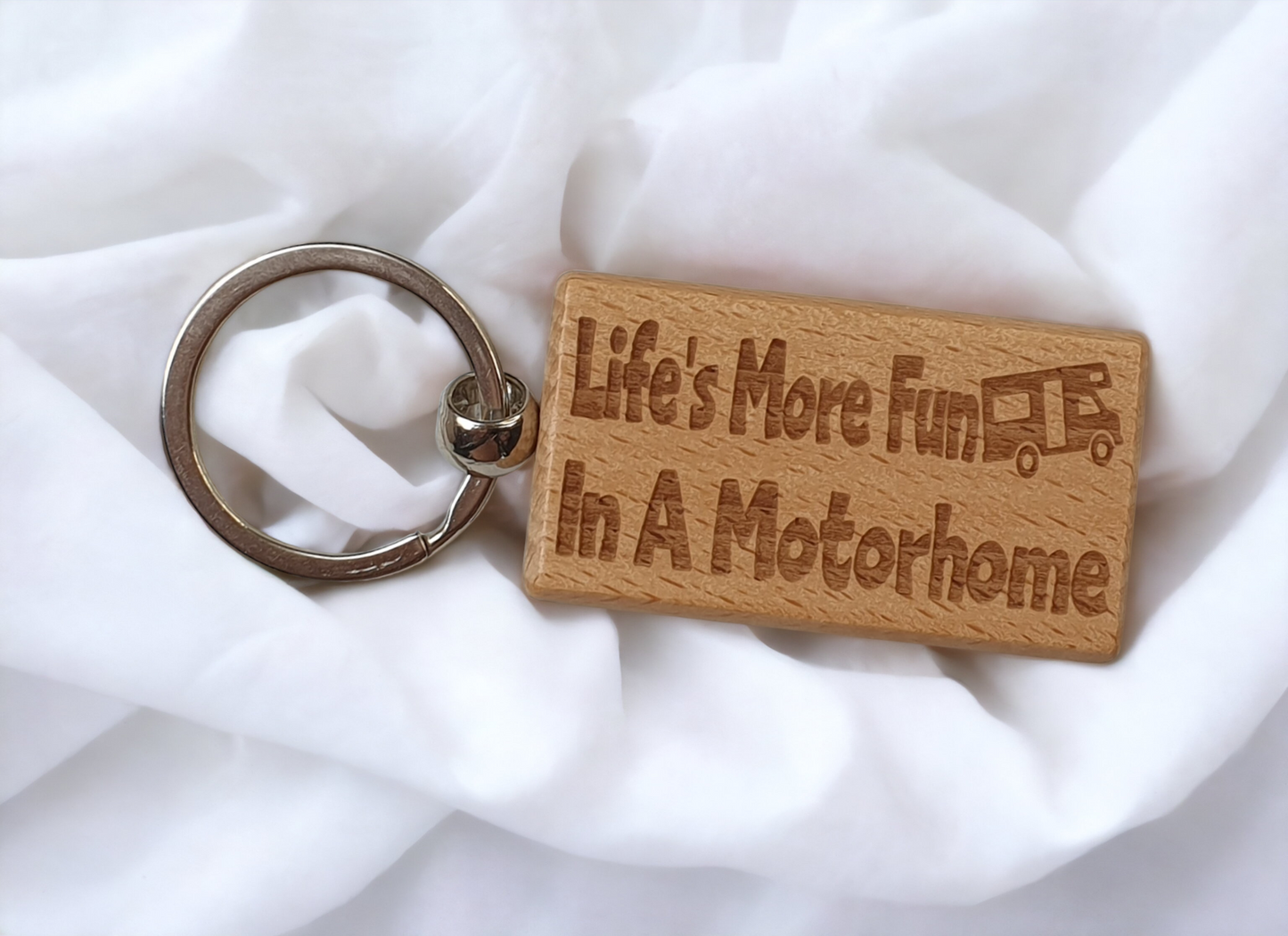 Motorhome Keyring Gift Life's More Fun In A Cute Engraved Wooden Key Fob Fun Novelty Nice Custom Present
