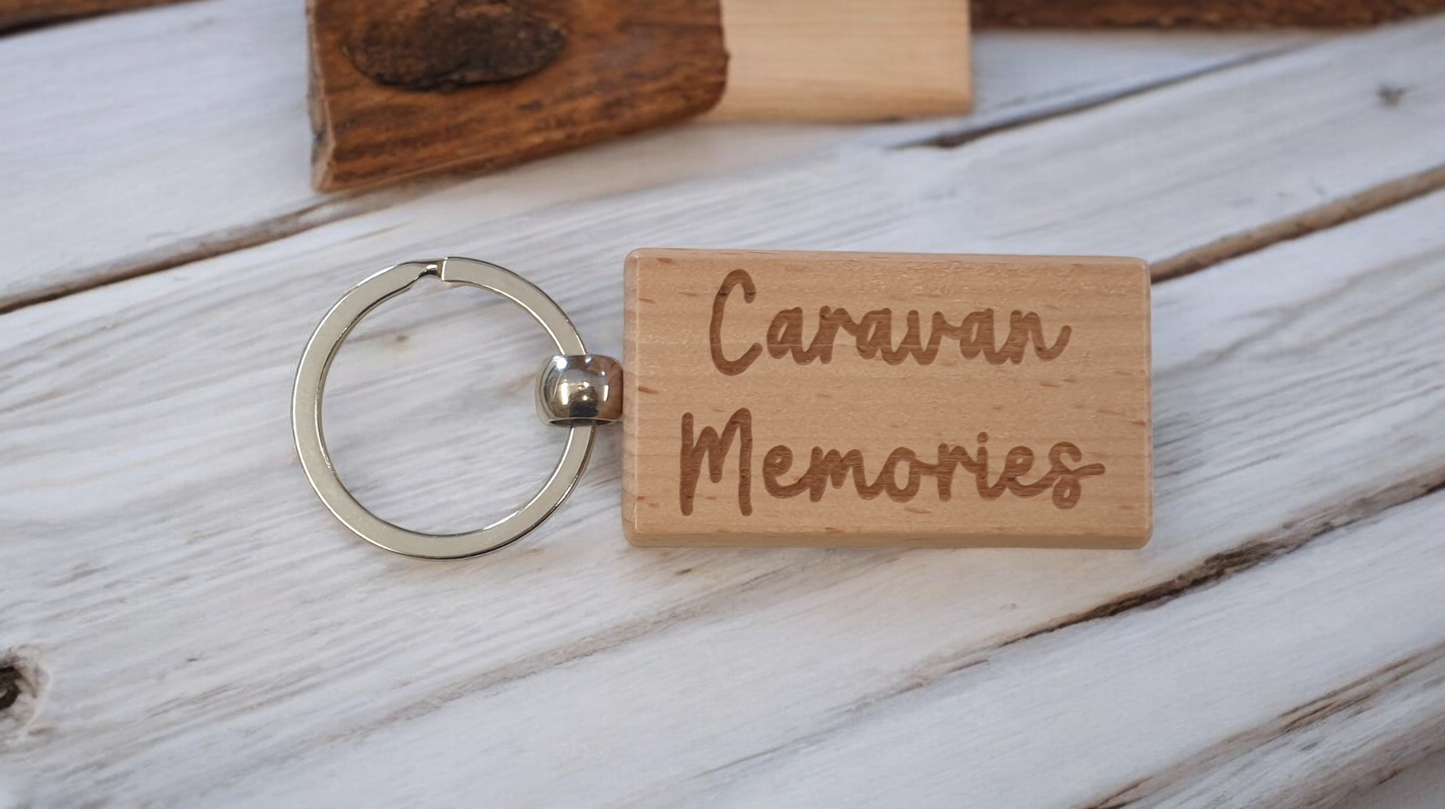 Caravan Keyring Gift Memories Cute Engraved Wooden Key Fob Fun Novelty Nice Present