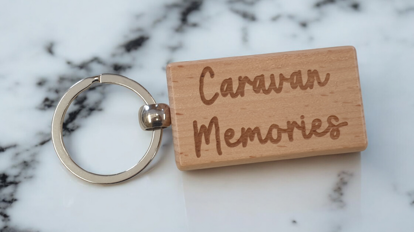 Caravan Keyring Gift Memories Cute Engraved Wooden Key Fob Fun Novelty Nice Present