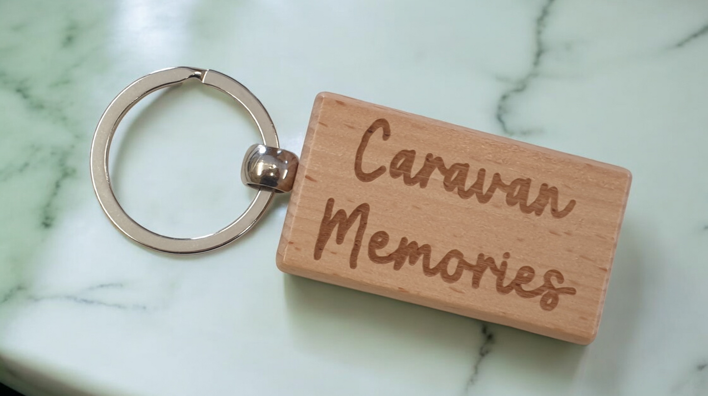 Caravan Keyring Gift Memories Cute Engraved Wooden Key Fob Fun Novelty Nice Present