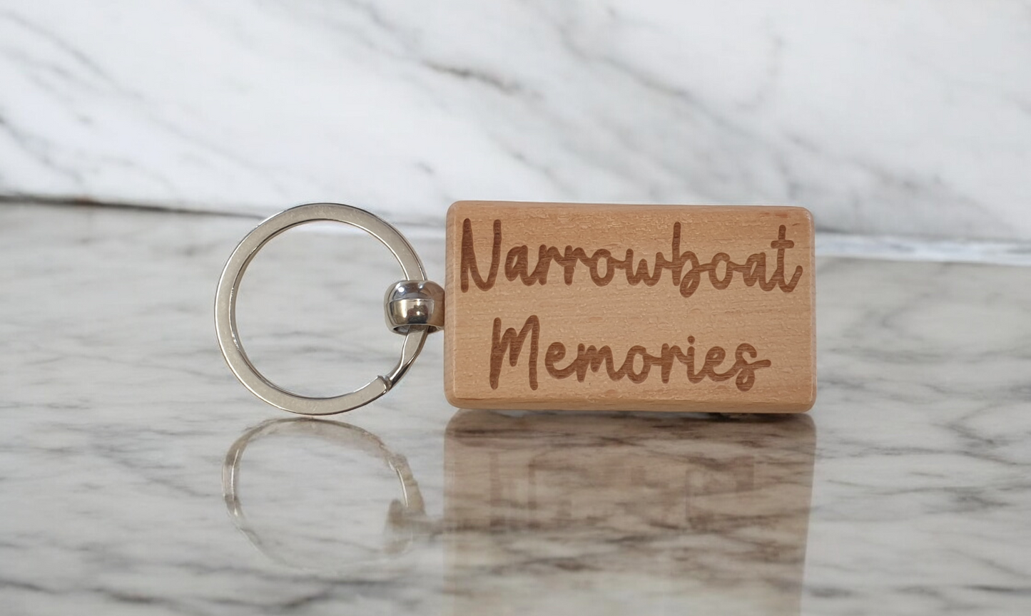 Narrowboat Keyring Gift Memories Cute Engraved Wooden Key Fob Fun Novelty Nice Present